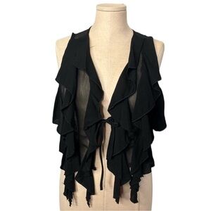 Metropark Sheer Ruffle Vest Black Tie Front Layered Boho Chic Top Size S NWT